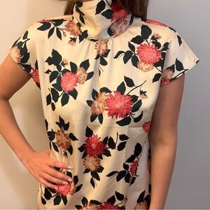 Ann Taylor Women’s High Neck Blouse Top Floral Print Pink/ Green SMALL Shirt